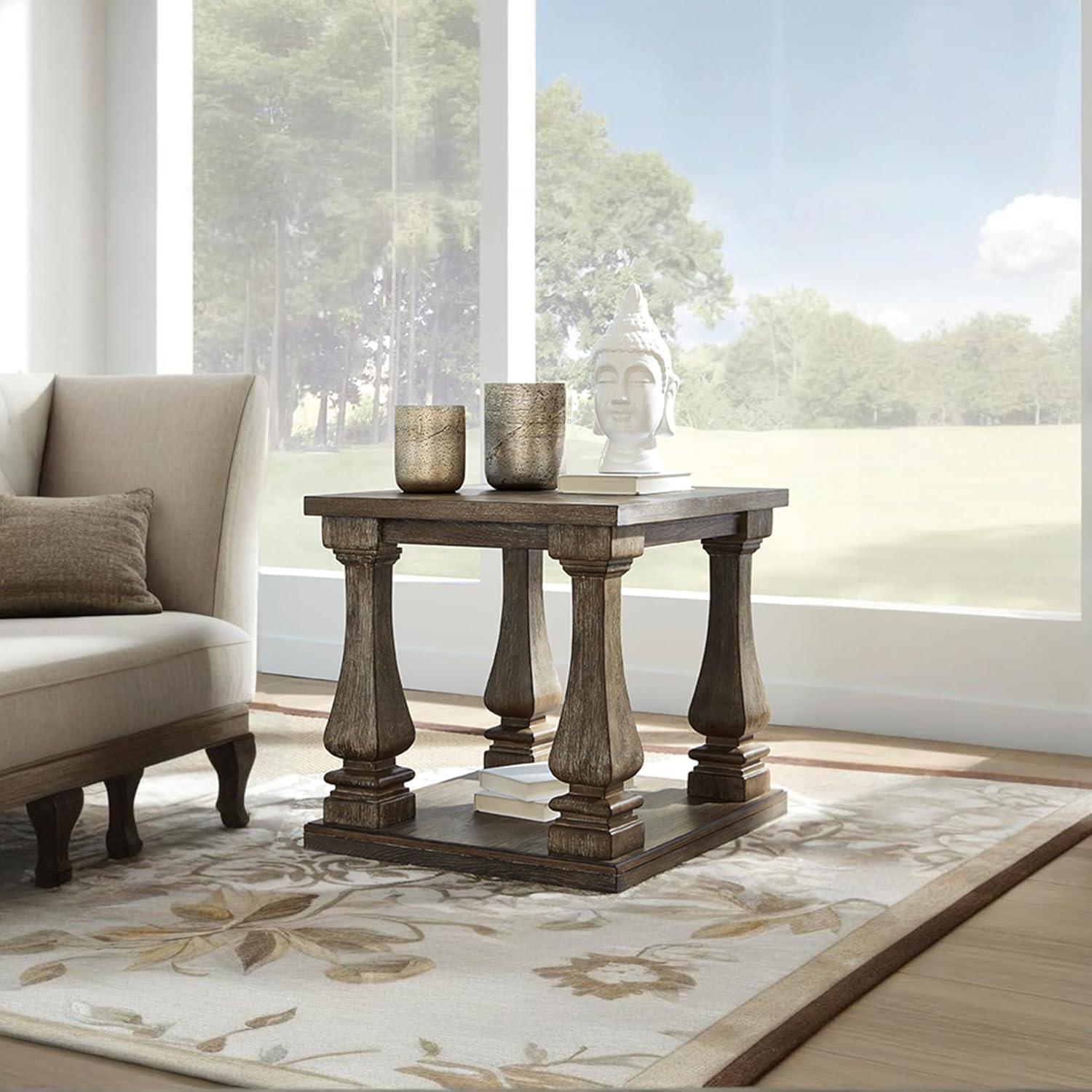 imageSignature Design by Ashley Arlendyne Traditional Oversized End Table with Open Lower Shelf Antique WhiteBrown