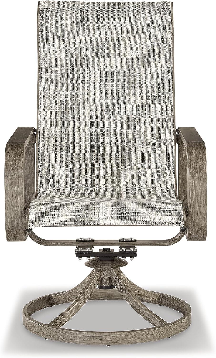 imageSignature Design by Ashley Beach Front Casual Outdoor Stackable Faux Leather Sling Arm Chair Set of 4 Light Brown2 Count Swivel Chairs