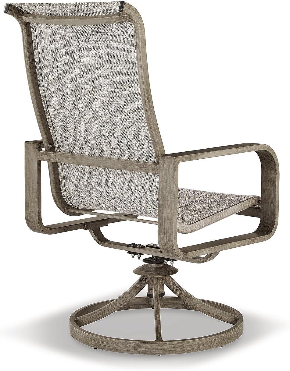 imageSignature Design by Ashley Beach Front Casual Outdoor Stackable Faux Leather Sling Arm Chair Set of 4 Light Brown2 Count Swivel Chairs