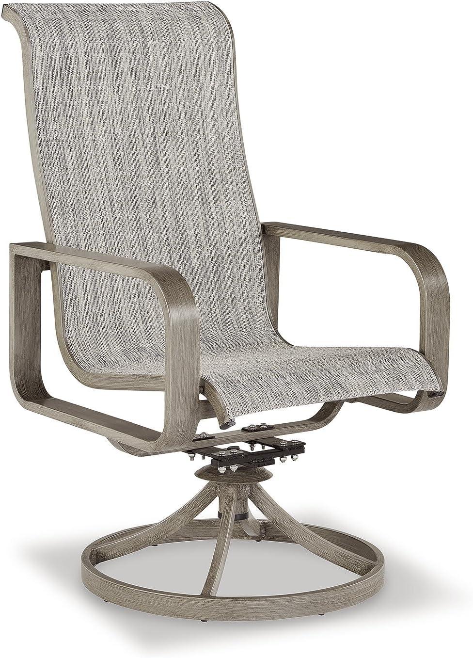 imageSignature Design by Ashley Beach Front Casual Outdoor Stackable Faux Leather Sling Arm Chair Set of 4 Light Brown2 Count Swivel Chairs