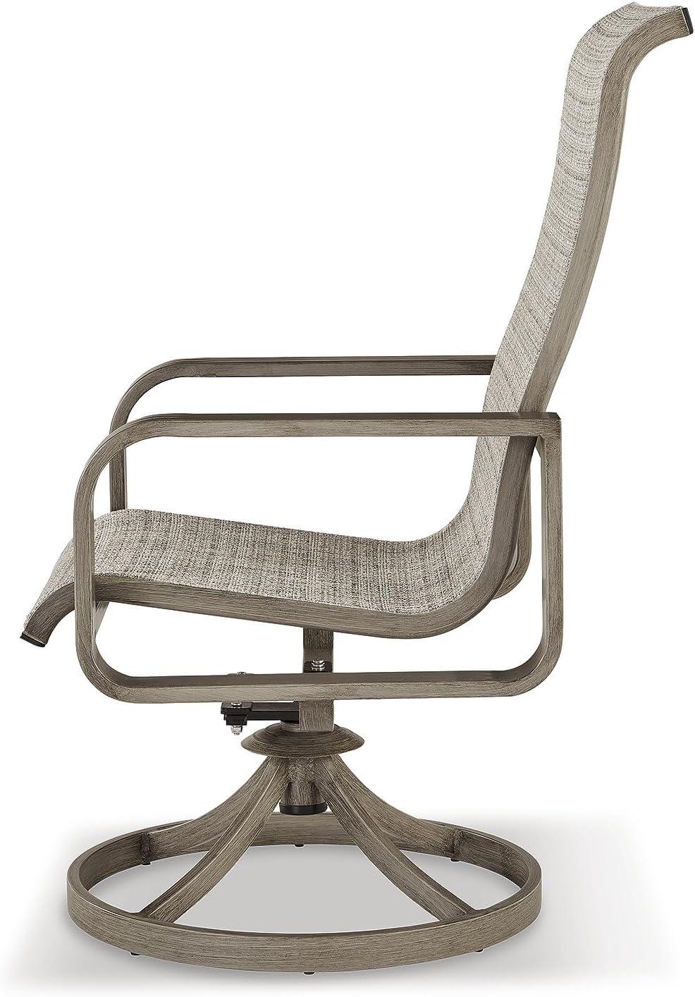 imageSignature Design by Ashley Beach Front Casual Outdoor Stackable Faux Leather Sling Arm Chair Set of 4 Light Brown2 Count Swivel Chairs