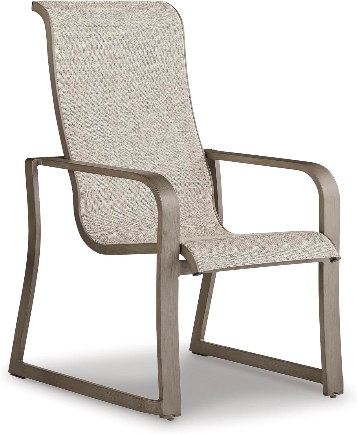 imageSignature Design by Ashley Beach Front Casual Outdoor Stackable Faux Leather Sling Arm Chair Set of 4 Light Brown4 Count Sling Chairs