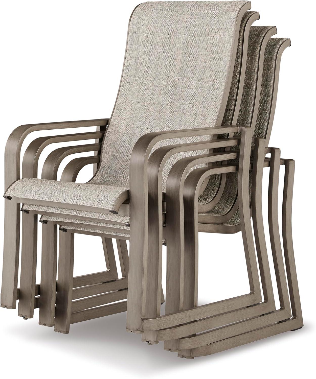 imageSignature Design by Ashley Beach Front Casual Outdoor Stackable Faux Leather Sling Arm Chair Set of 4 Light Brown4 Count Sling Chairs