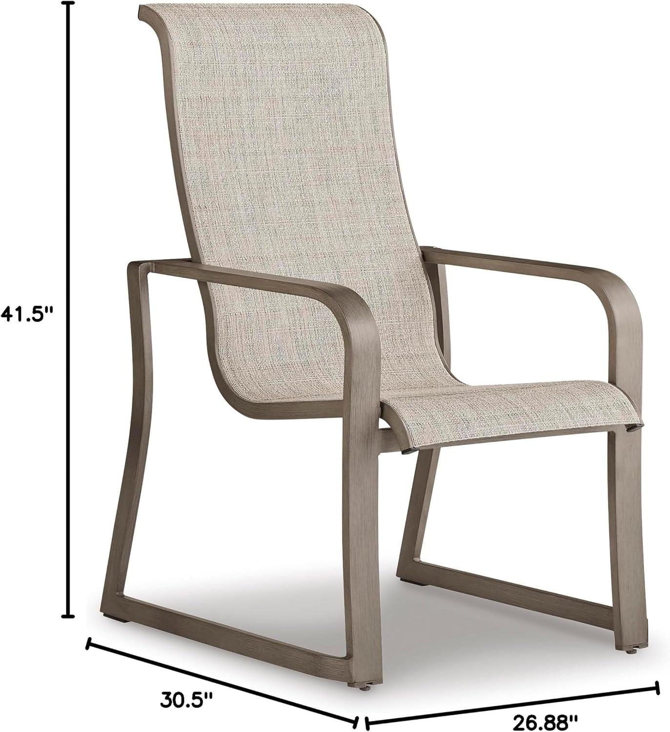 imageSignature Design by Ashley Beach Front Casual Outdoor Stackable Faux Leather Sling Arm Chair Set of 4 Light Brown4 Count Sling Chairs
