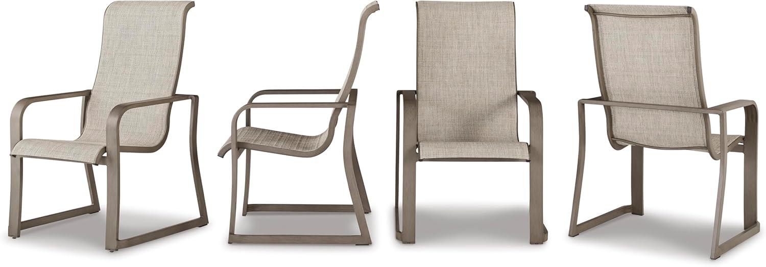 imageSignature Design by Ashley Beach Front Casual Outdoor Stackable Faux Leather Sling Arm Chair Set of 4 Light Brown4 Count Sling Chairs