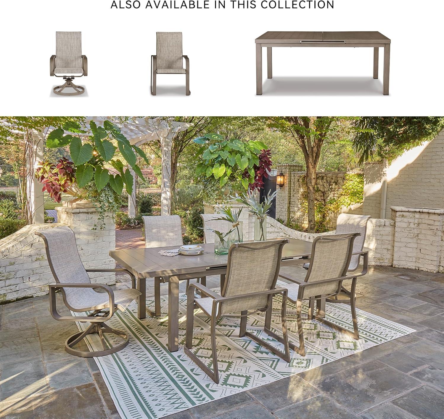 imageSignature Design by Ashley Beach Front Casual Outdoor Stackable Faux Leather Sling Arm Chair Set of 4 Light BrownDining Table