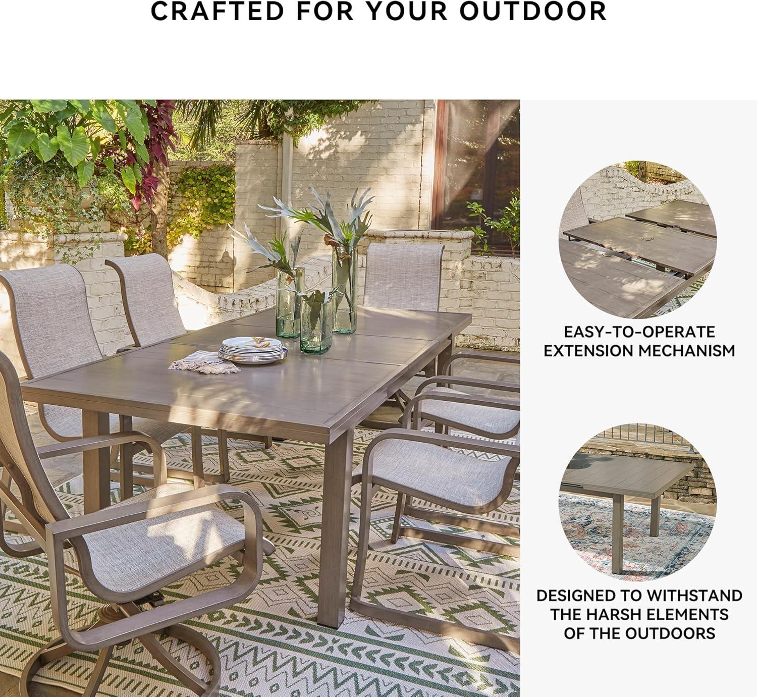 imageSignature Design by Ashley Beach Front Casual Outdoor Stackable Faux Leather Sling Arm Chair Set of 4 Light BrownDining Table