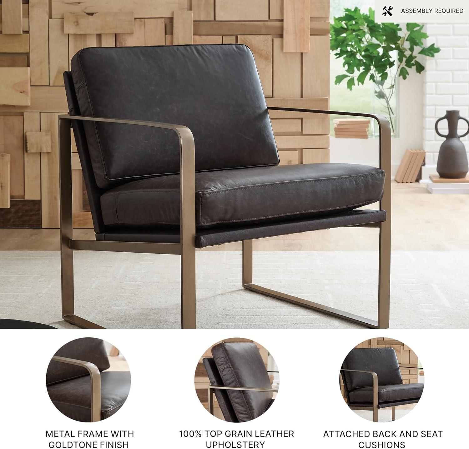 imageSignature Design by Ashley Bradett Modern Leather Accent Chair with Metal Frame Dark Brown amp Metallic
