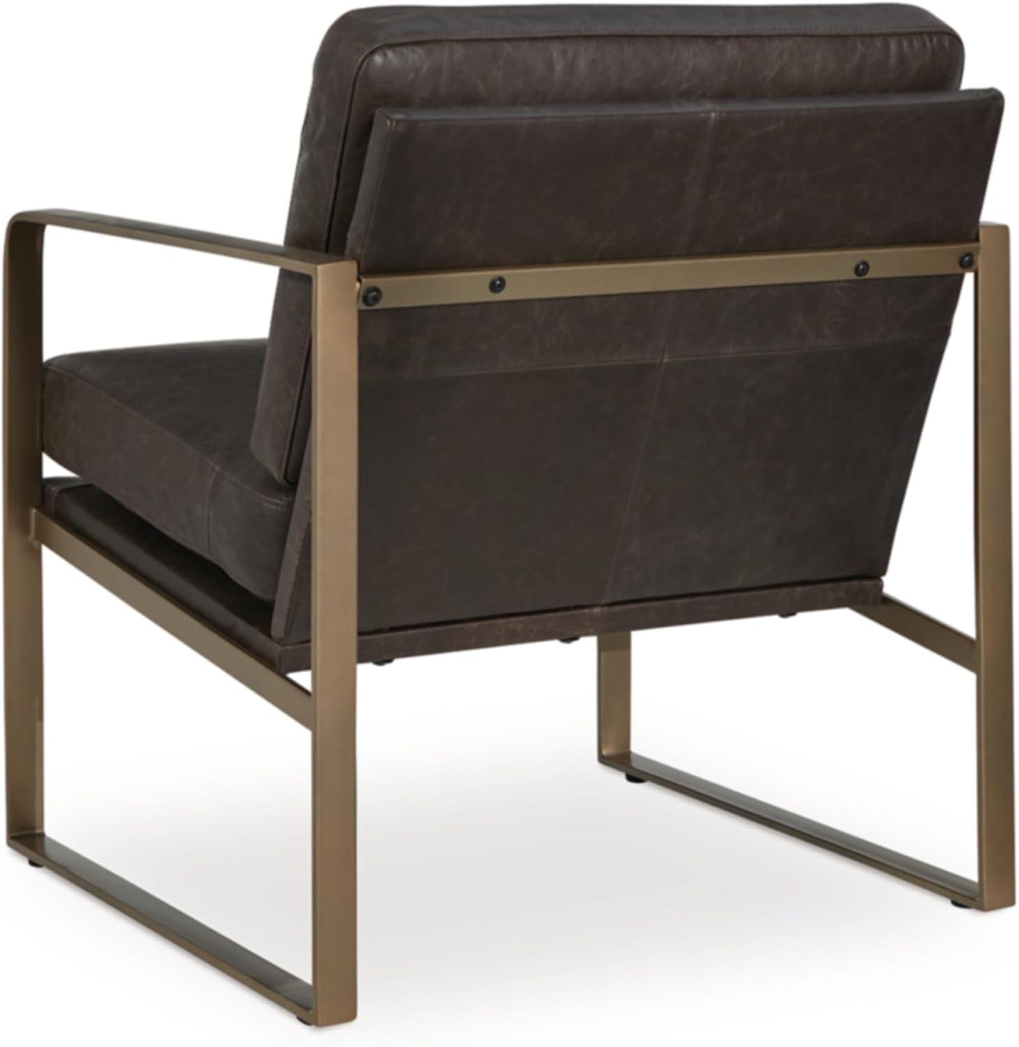 imageSignature Design by Ashley Bradett Modern Leather Accent Chair with Metal Frame Dark Brown amp Metallic