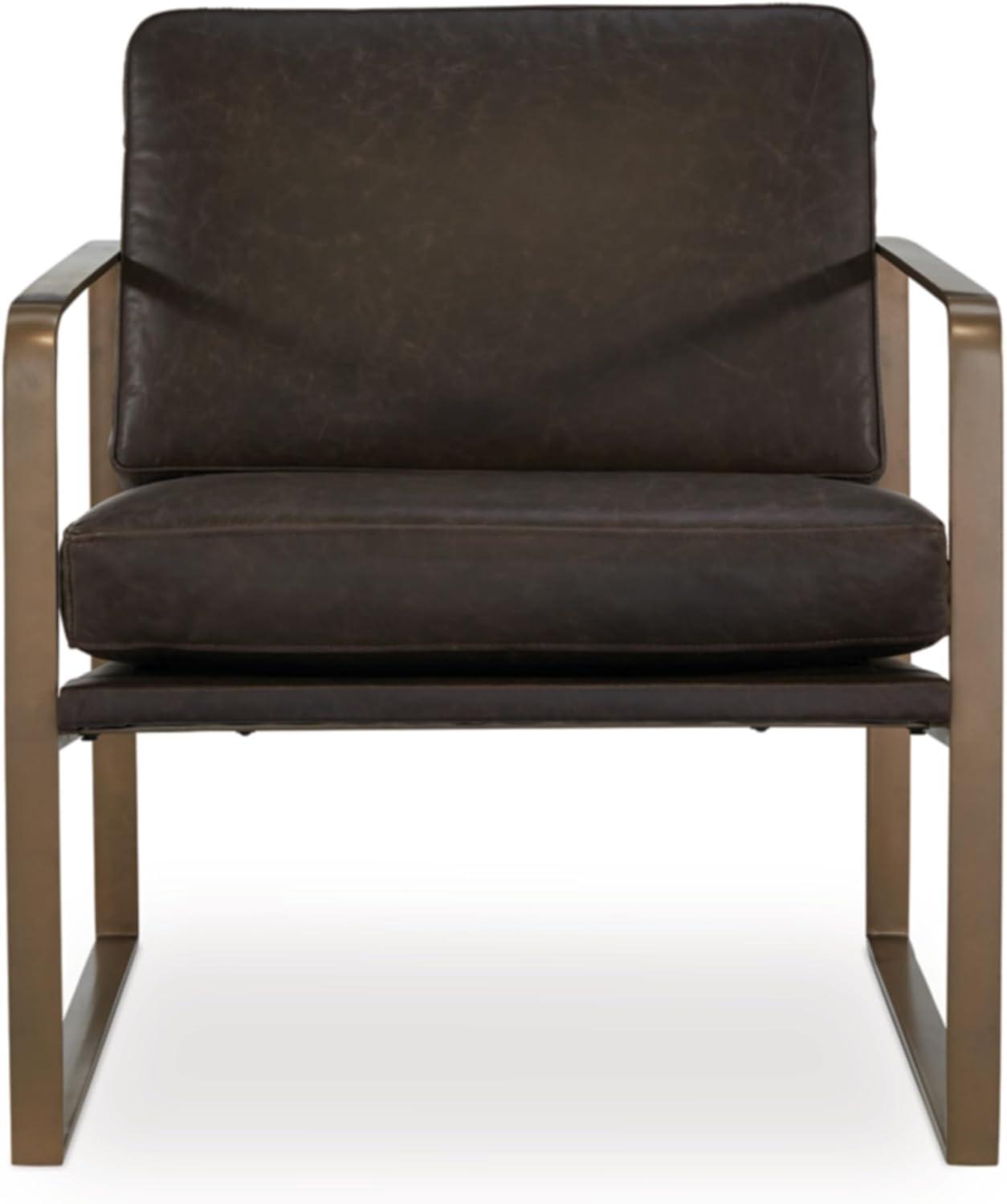 imageSignature Design by Ashley Bradett Modern Leather Accent Chair with Metal Frame Dark Brown amp Metallic