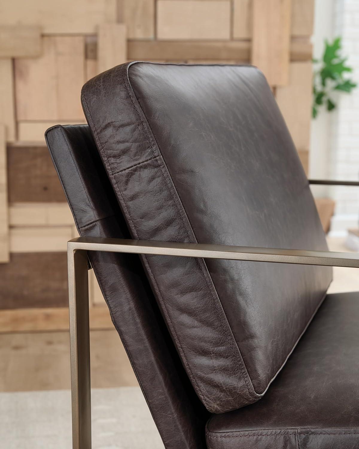 imageSignature Design by Ashley Bradett Modern Leather Accent Chair with Metal Frame Dark Brown amp Metallic