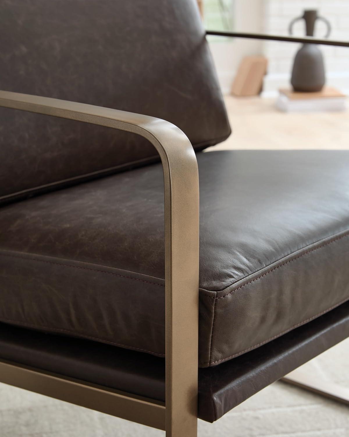 imageSignature Design by Ashley Bradett Modern Leather Accent Chair with Metal Frame Dark Brown amp Metallic
