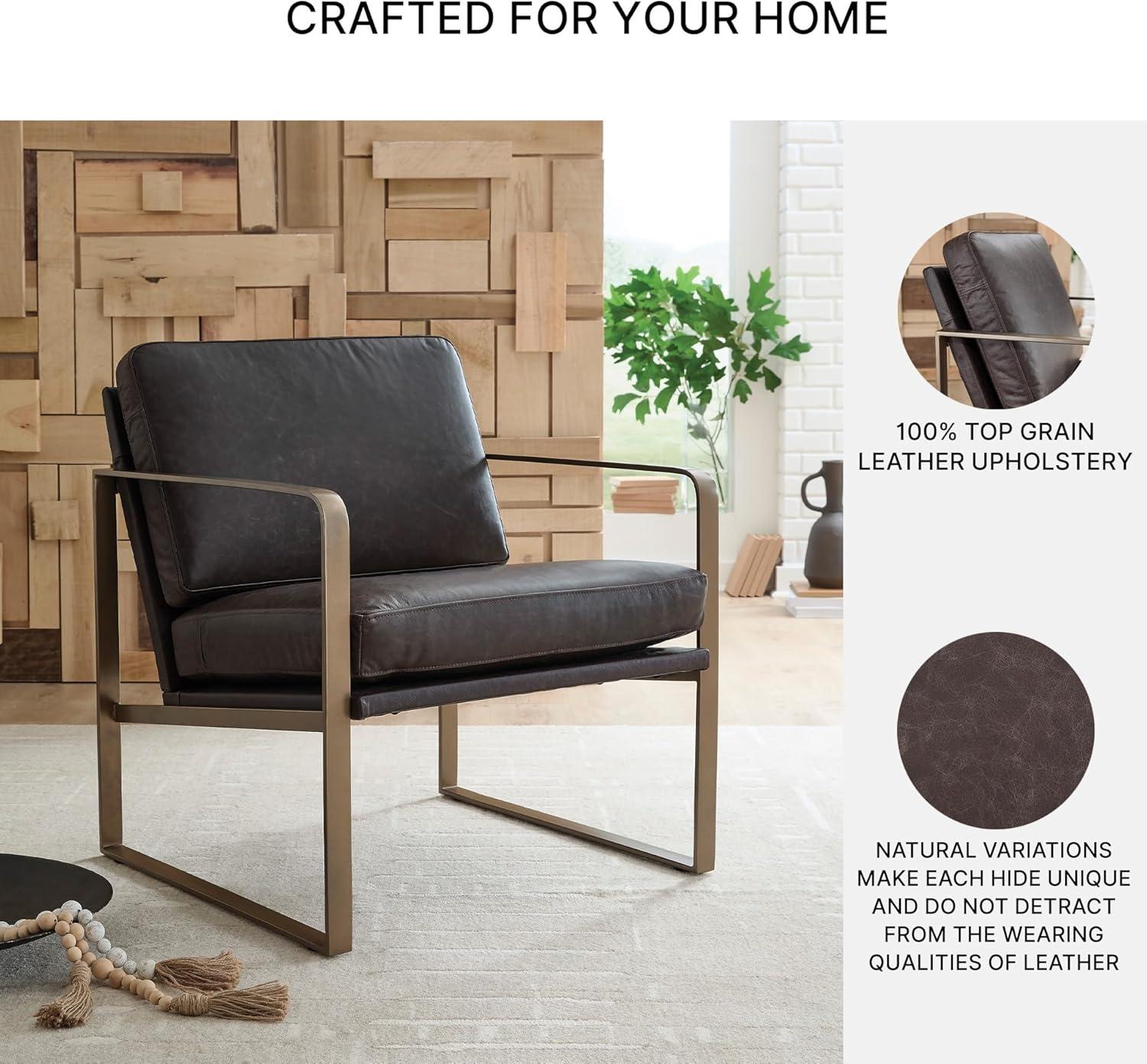 imageSignature Design by Ashley Bradett Modern Leather Accent Chair with Metal Frame Dark Brown amp Metallic