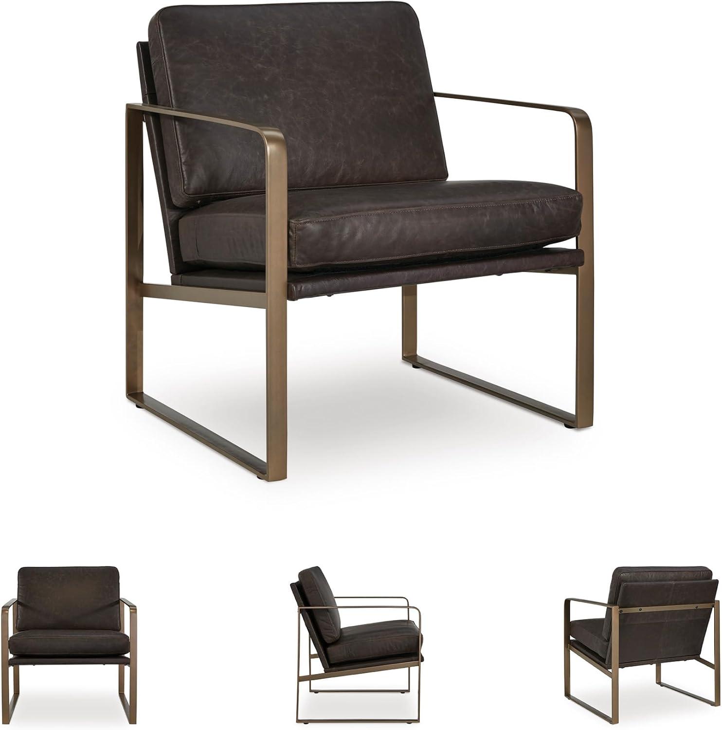 imageSignature Design by Ashley Bradett Modern Leather Accent Chair with Metal Frame Dark Brown amp Metallic