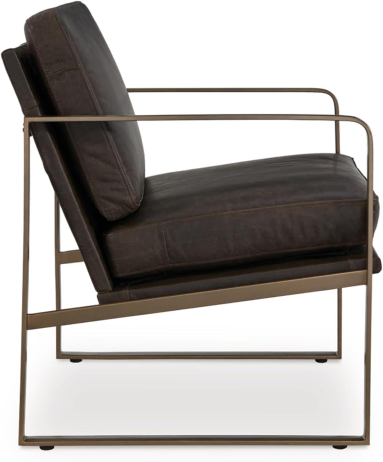 imageSignature Design by Ashley Bradett Modern Leather Accent Chair with Metal Frame Dark Brown amp Metallic