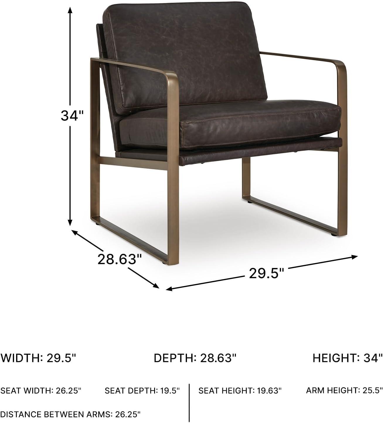 imageSignature Design by Ashley Bradett Modern Leather Accent Chair with Metal Frame Dark Brown amp Metallic