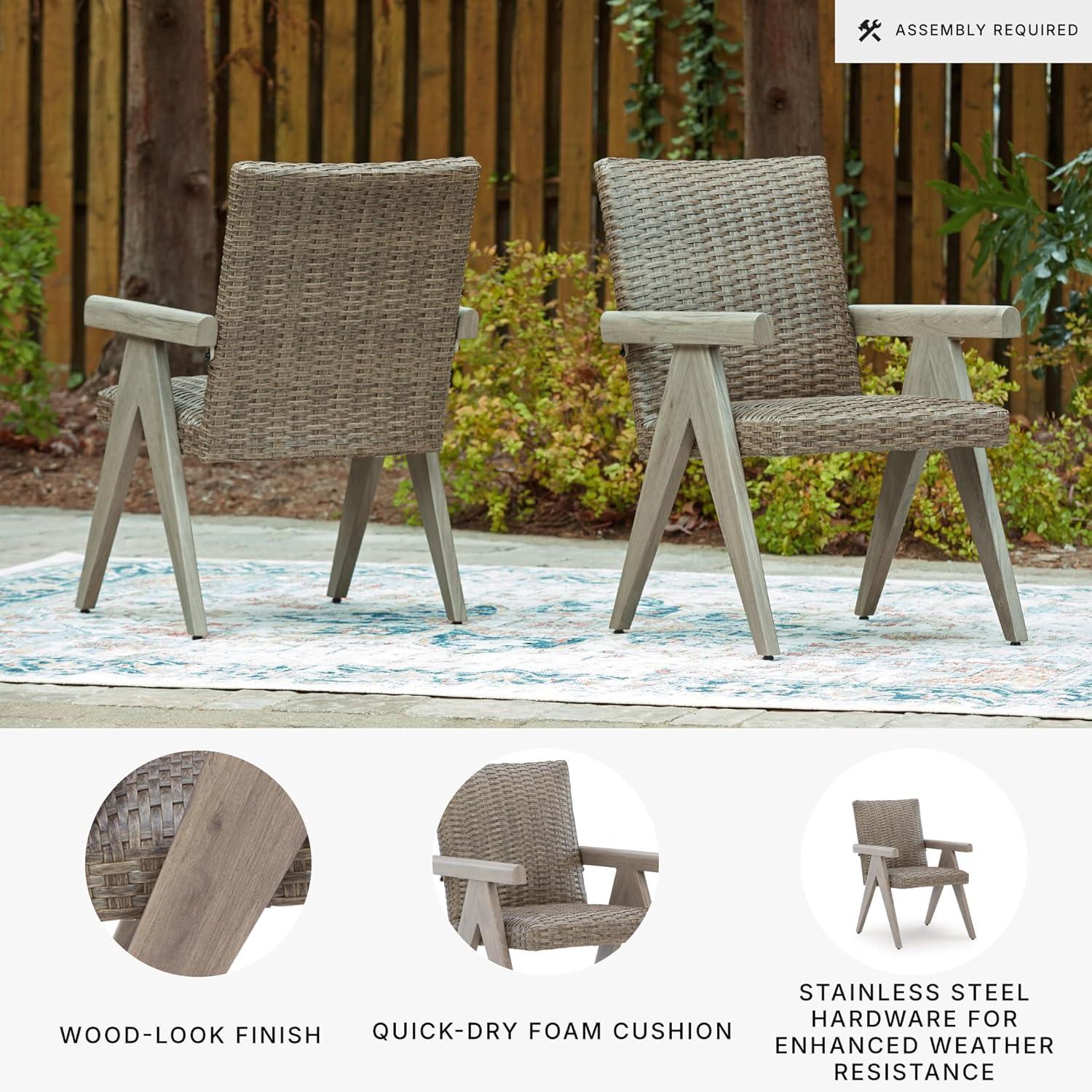 imageSignature Design by Ashley Carisbo Casual Rust Resistant Aluminum Outdoor Arm Chair with Handwoven Resin Wicker Set of 2 BeigeArm Chair Set