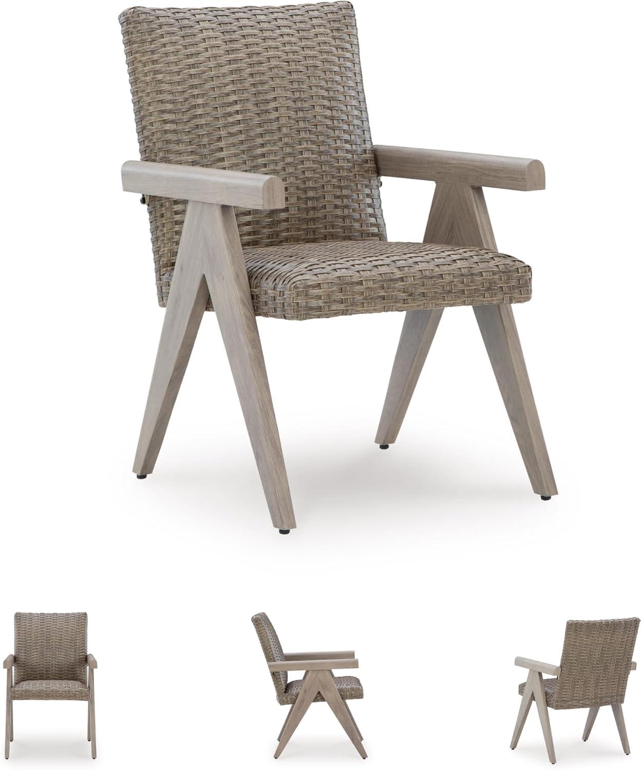 imageSignature Design by Ashley Carisbo Casual Rust Resistant Aluminum Outdoor Arm Chair with Handwoven Resin Wicker Set of 2 BeigeArm Chair Set