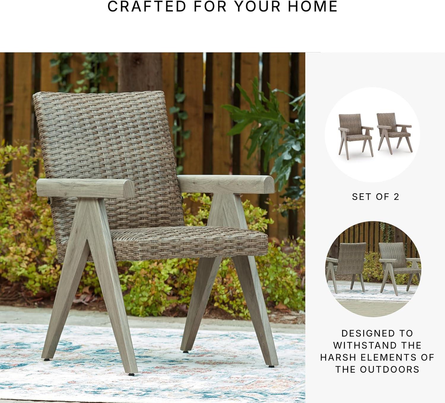 imageSignature Design by Ashley Carisbo Casual Rust Resistant Aluminum Outdoor Arm Chair with Handwoven Resin Wicker Set of 2 BeigeArm Chair Set