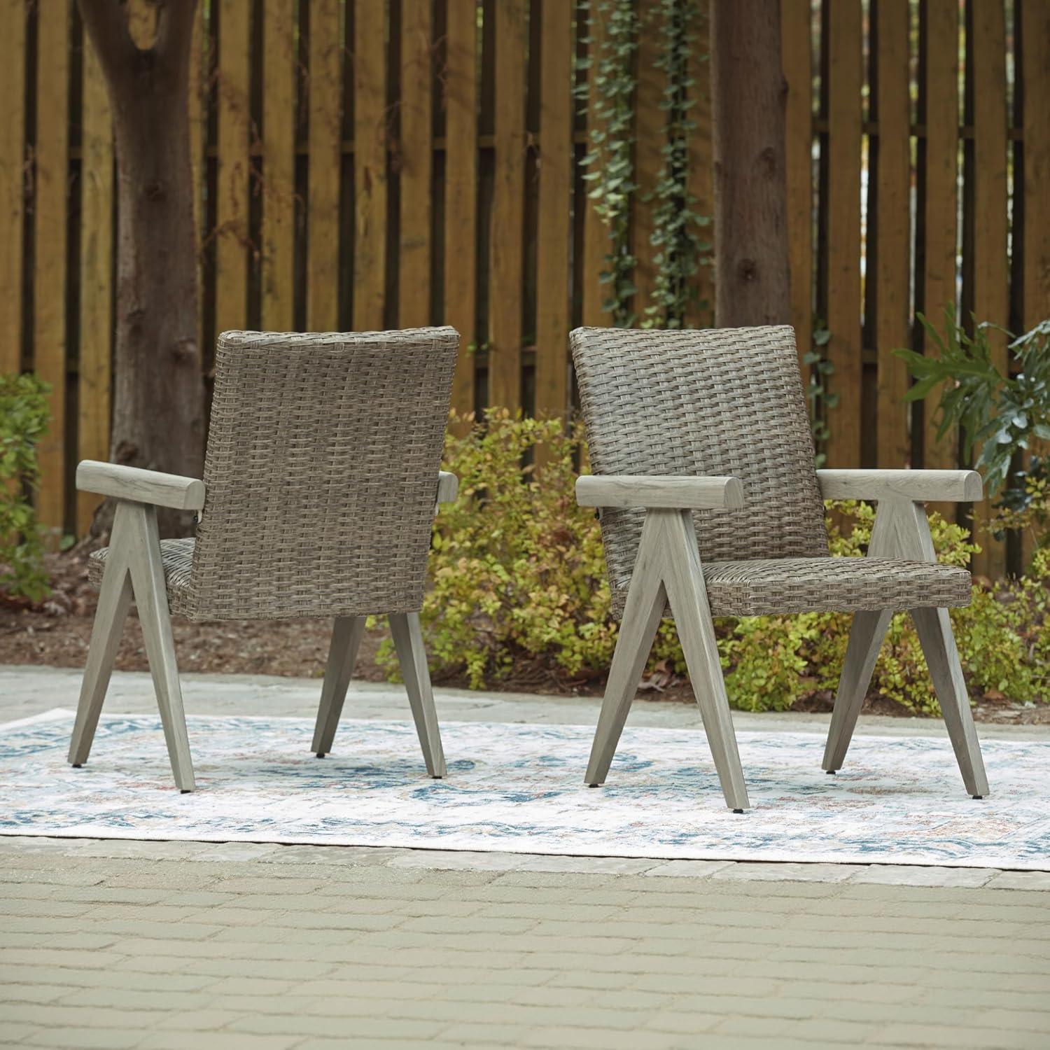 imageSignature Design by Ashley Carisbo Casual Rust Resistant Aluminum Outdoor Arm Chair with Handwoven Resin Wicker Set of 2 BeigeArm Chair Set