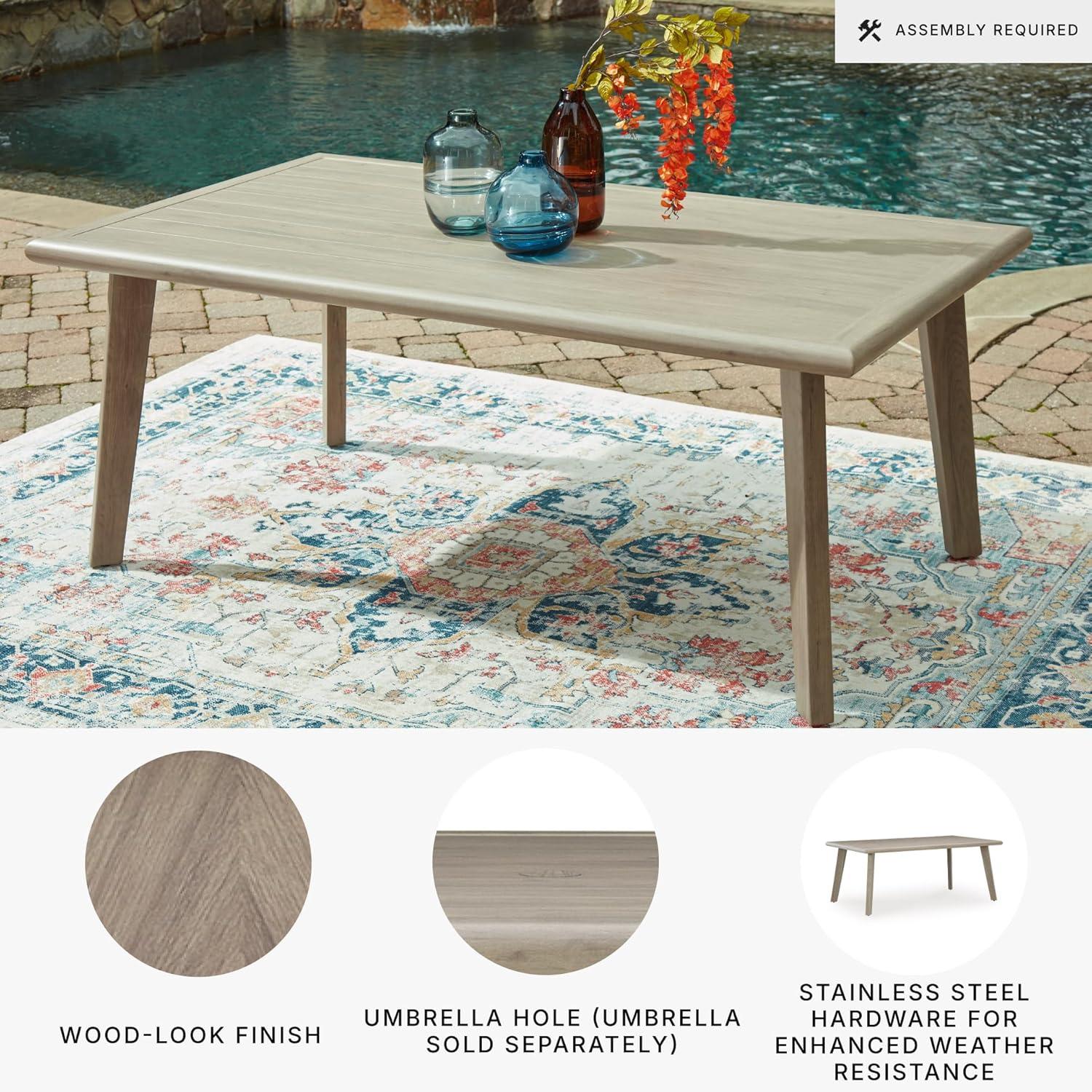 imageSignature Design by Ashley Carisbo Casual Rust Resistant Aluminum Outdoor Arm Chair with Handwoven Resin Wicker Set of 2 BeigeDining Table