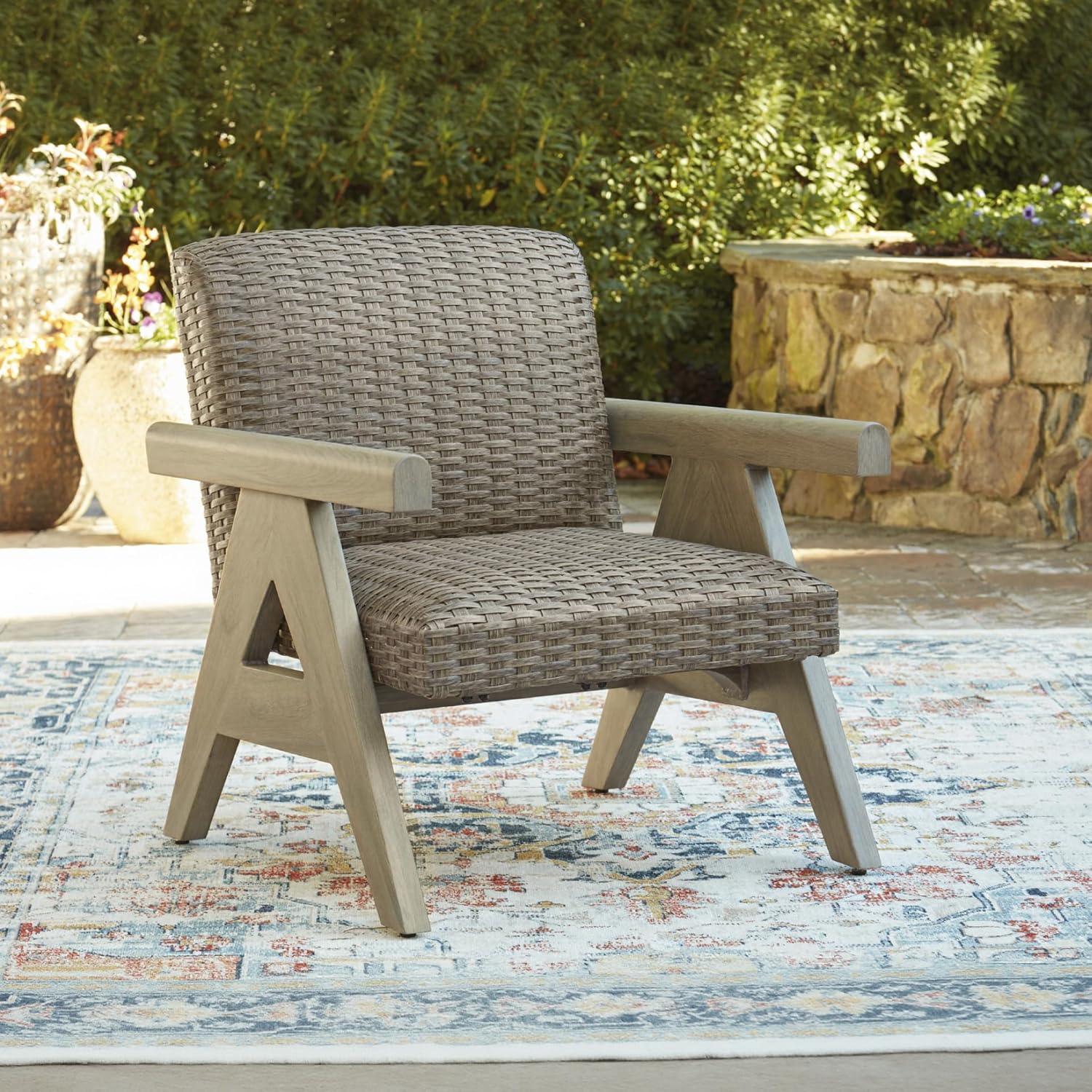 imageSignature Design by Ashley Carisbo Casual Rust Resistant Aluminum Outdoor Arm Chair with Handwoven Resin Wicker Set of 2 BeigeLounge Chair
