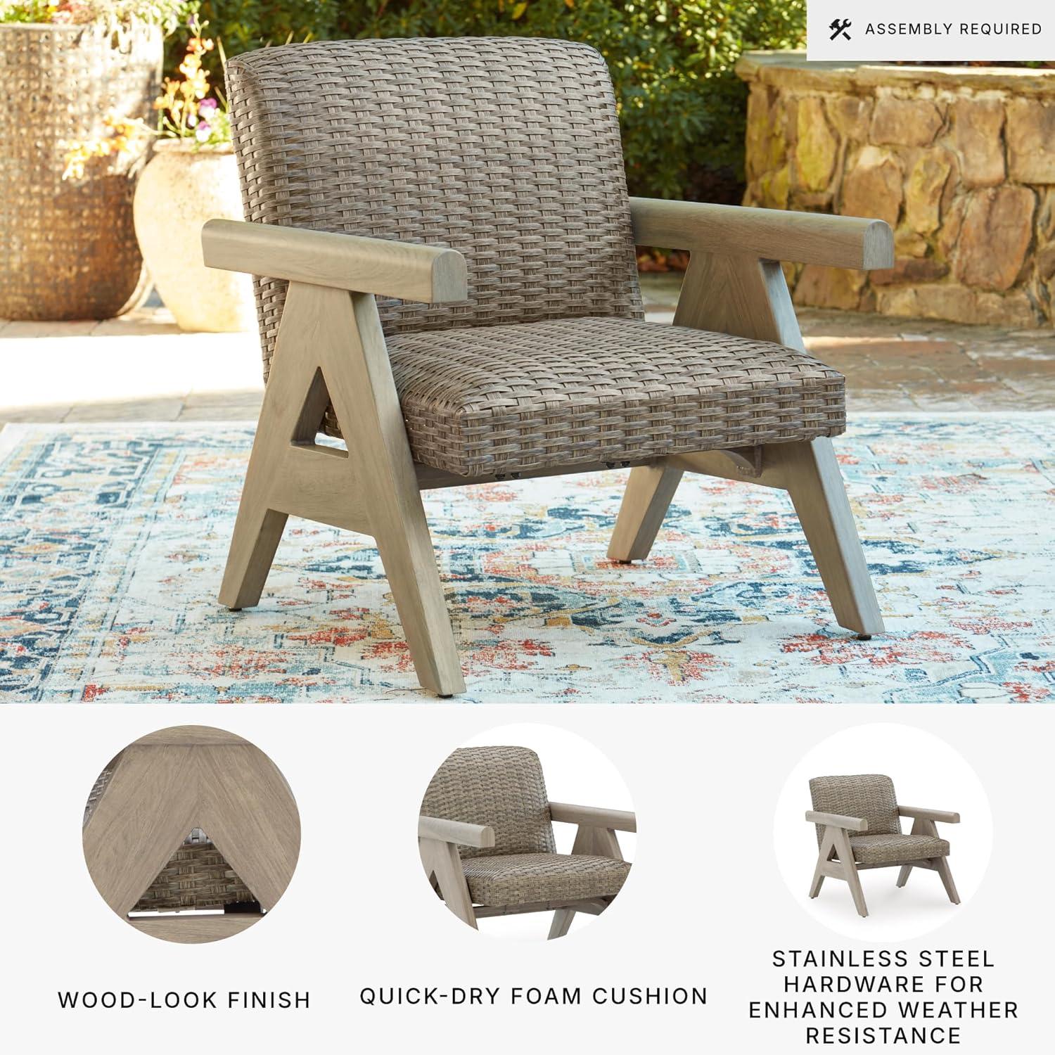 imageSignature Design by Ashley Carisbo Casual Rust Resistant Aluminum Outdoor Arm Chair with Handwoven Resin Wicker Set of 2 BeigeLounge Chair