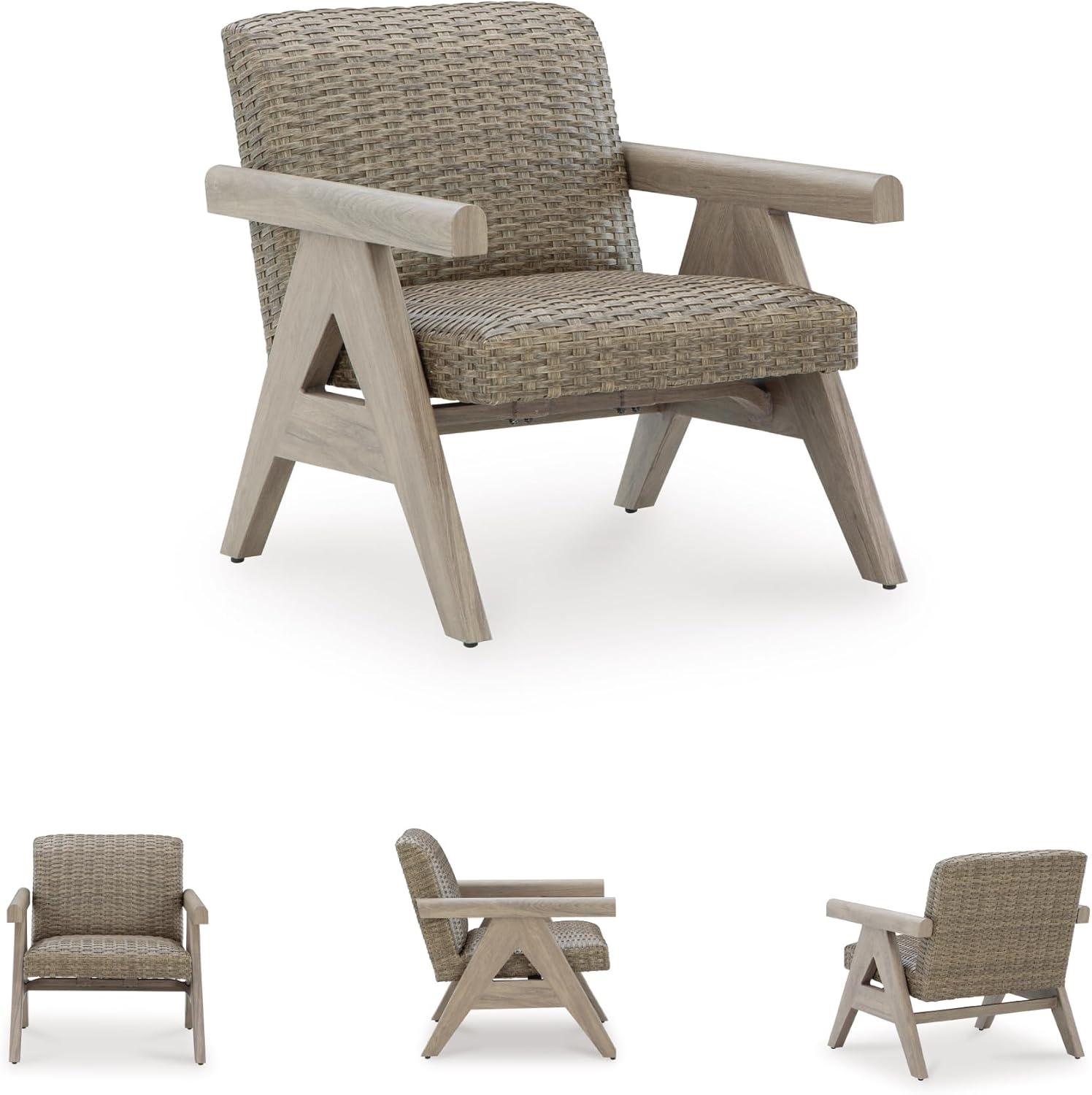 imageSignature Design by Ashley Carisbo Casual Rust Resistant Aluminum Outdoor Arm Chair with Handwoven Resin Wicker Set of 2 BeigeLounge Chair