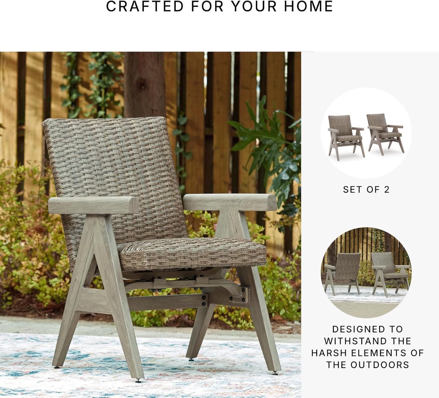 imageSignature Design by Ashley Carisbo Casual Rust Resistant Aluminum Outdoor Arm Chair with Handwoven Resin Wicker Set of 2 BeigeRocking Chair Set