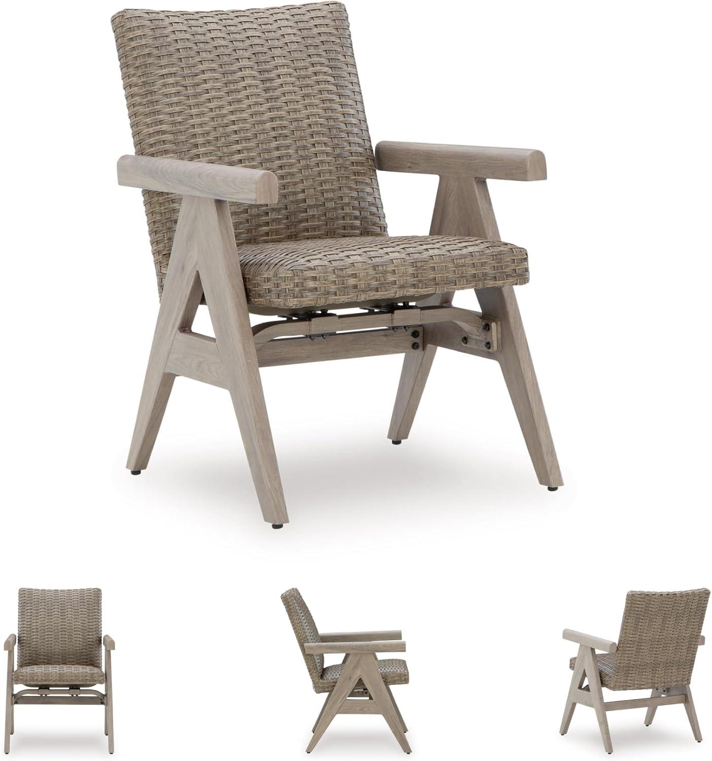 imageSignature Design by Ashley Carisbo Casual Rust Resistant Aluminum Outdoor Arm Chair with Handwoven Resin Wicker Set of 2 BeigeRocking Chair Set
