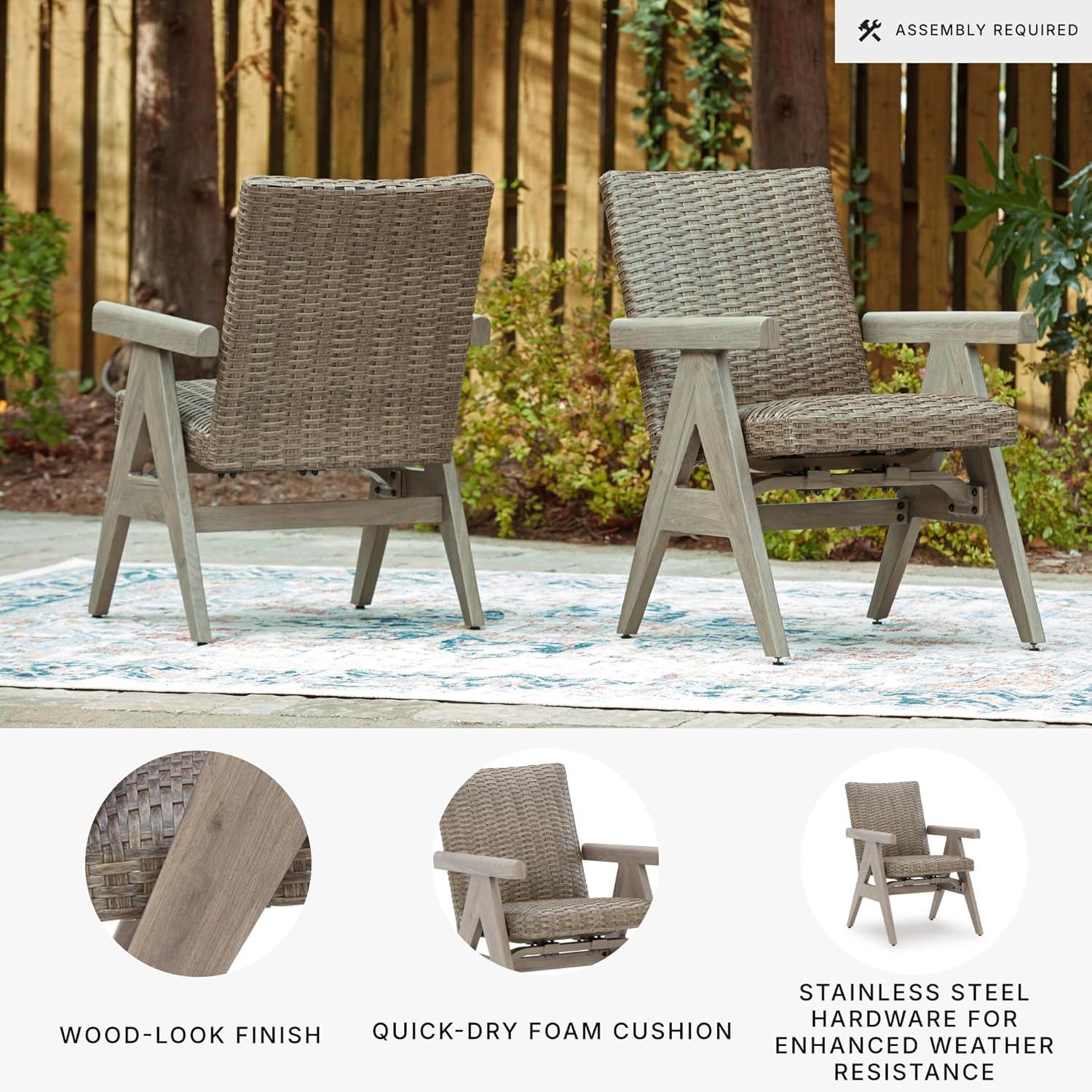 imageSignature Design by Ashley Carisbo Casual Rust Resistant Aluminum Outdoor Arm Chair with Handwoven Resin Wicker Set of 2 BeigeRocking Chair Set