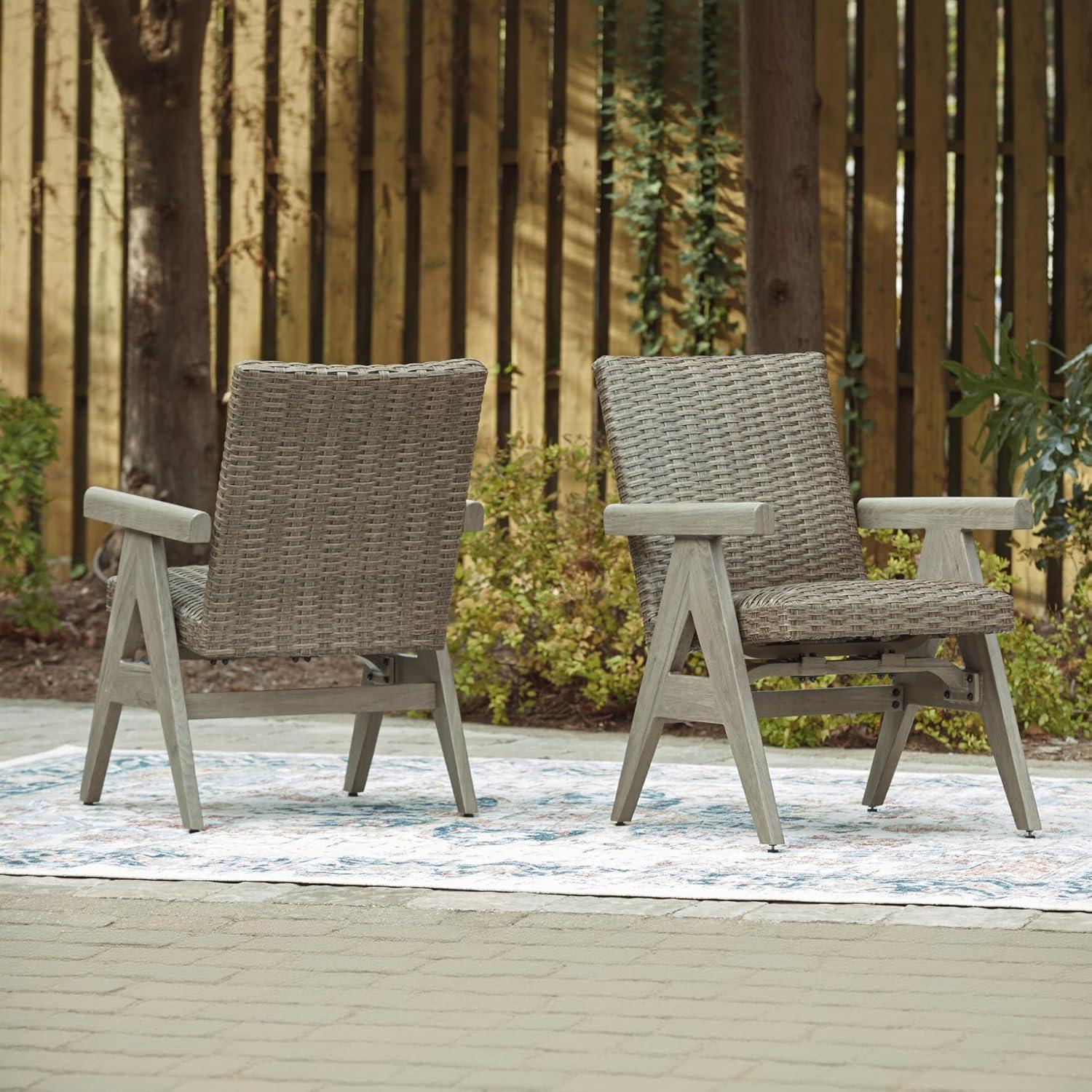 imageSignature Design by Ashley Carisbo Casual Rust Resistant Aluminum Outdoor Arm Chair with Handwoven Resin Wicker Set of 2 BeigeRocking Chair Set