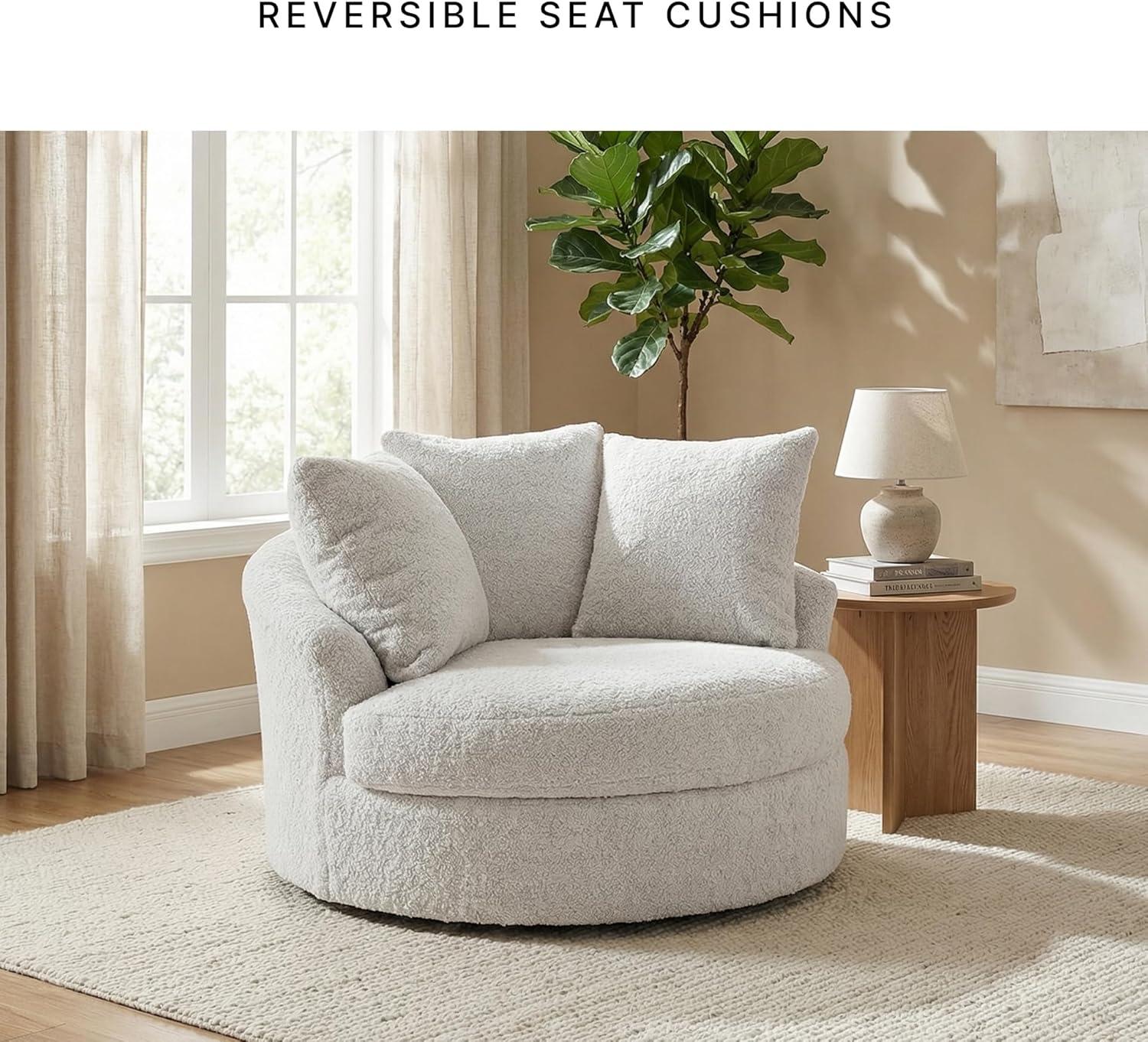 imageSignature Design by Ashley Cuddlesome Contemporary Oversized Swivel Accent Chair with Loose Seat Cushion and Reversible Back Cushion White