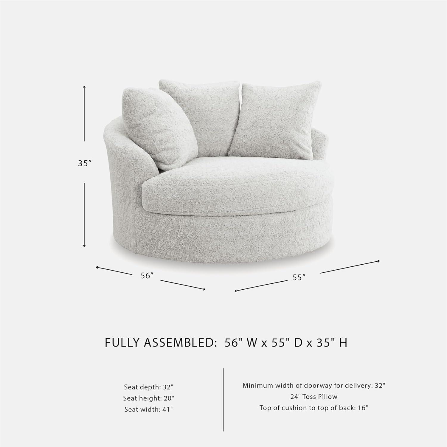 imageSignature Design by Ashley Cuddlesome Contemporary Oversized Swivel Accent Chair with Loose Seat Cushion and Reversible Back Cushion White
