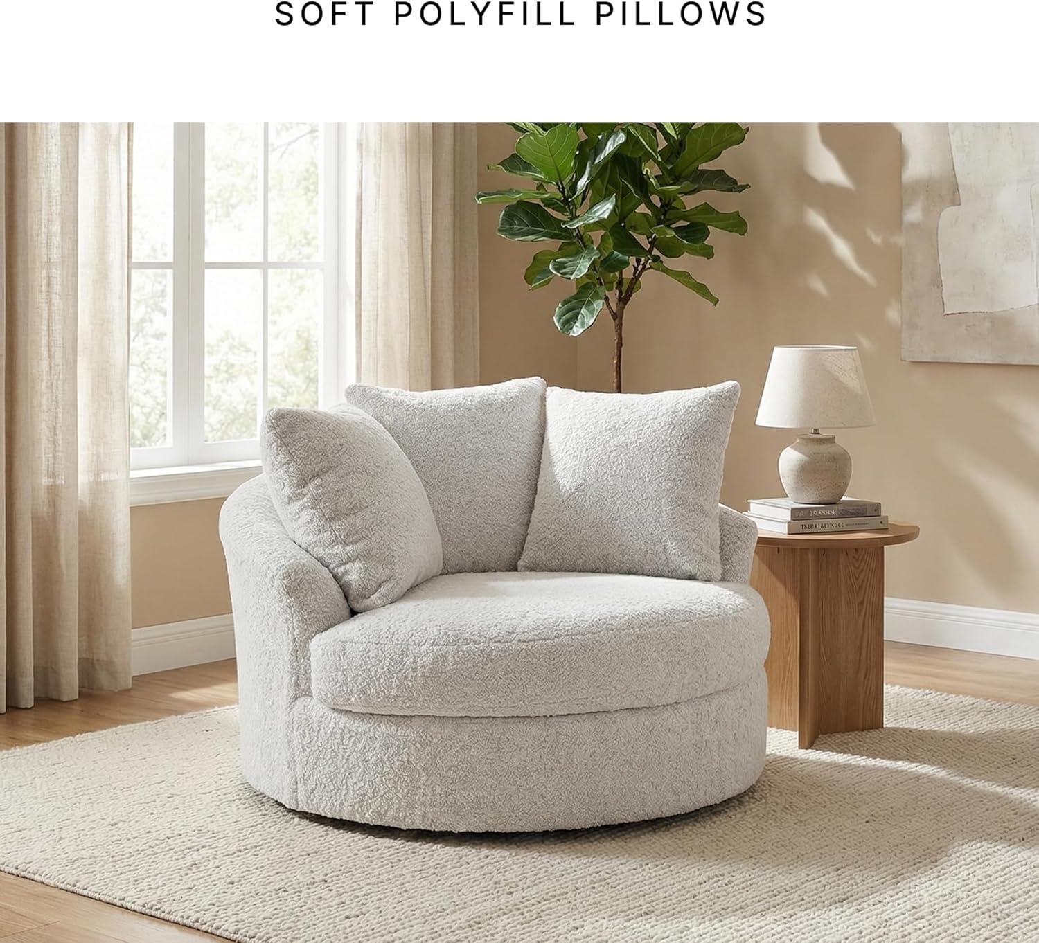 imageSignature Design by Ashley Cuddlesome Contemporary Oversized Swivel Accent Chair with Loose Seat Cushion and Reversible Back Cushion White