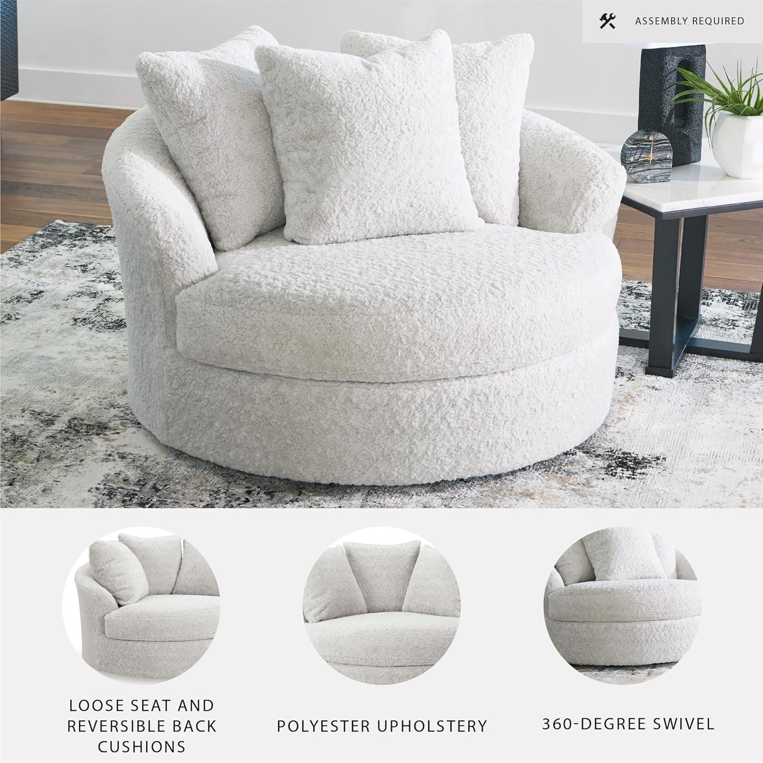 imageSignature Design by Ashley Cuddlesome Contemporary Oversized Swivel Accent Chair with Loose Seat Cushion and Reversible Back Cushion White