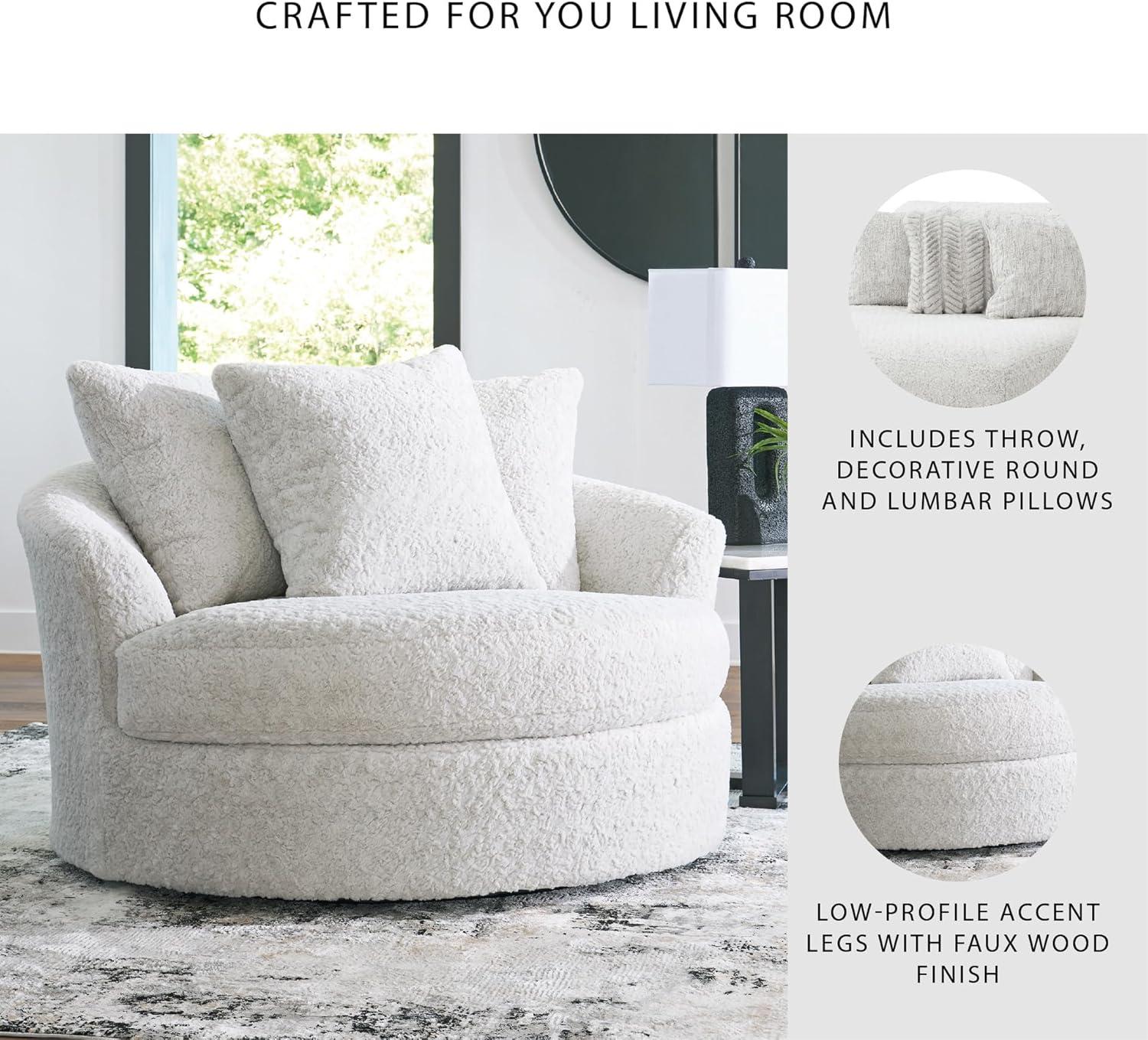 imageSignature Design by Ashley Cuddlesome Contemporary Oversized Swivel Accent Chair with Loose Seat Cushion and Reversible Back Cushion White