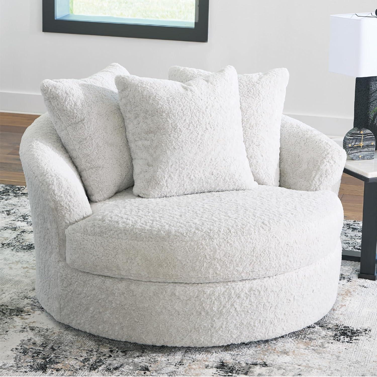 imageSignature Design by Ashley Cuddlesome Contemporary Oversized Swivel Accent Chair with Loose Seat Cushion and Reversible Back Cushion White