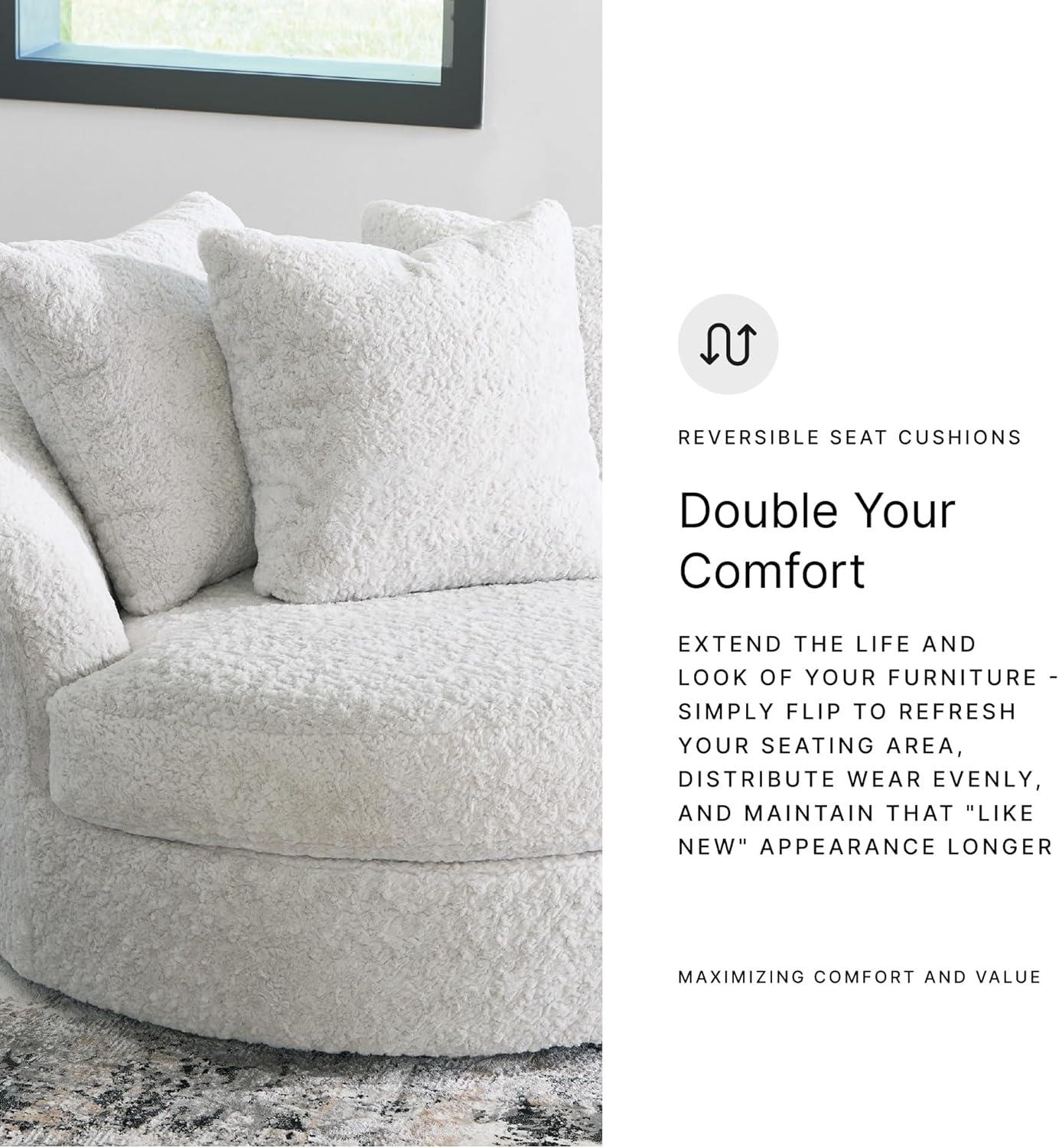 imageSignature Design by Ashley Cuddlesome Contemporary Oversized Swivel Accent Chair with Loose Seat Cushion and Reversible Back Cushion White