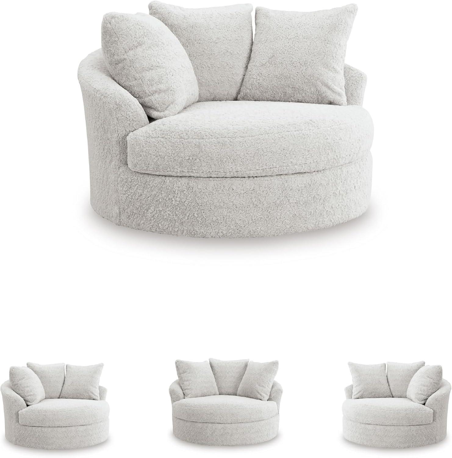 imageSignature Design by Ashley Cuddlesome Contemporary Oversized Swivel Accent Chair with Loose Seat Cushion and Reversible Back Cushion White