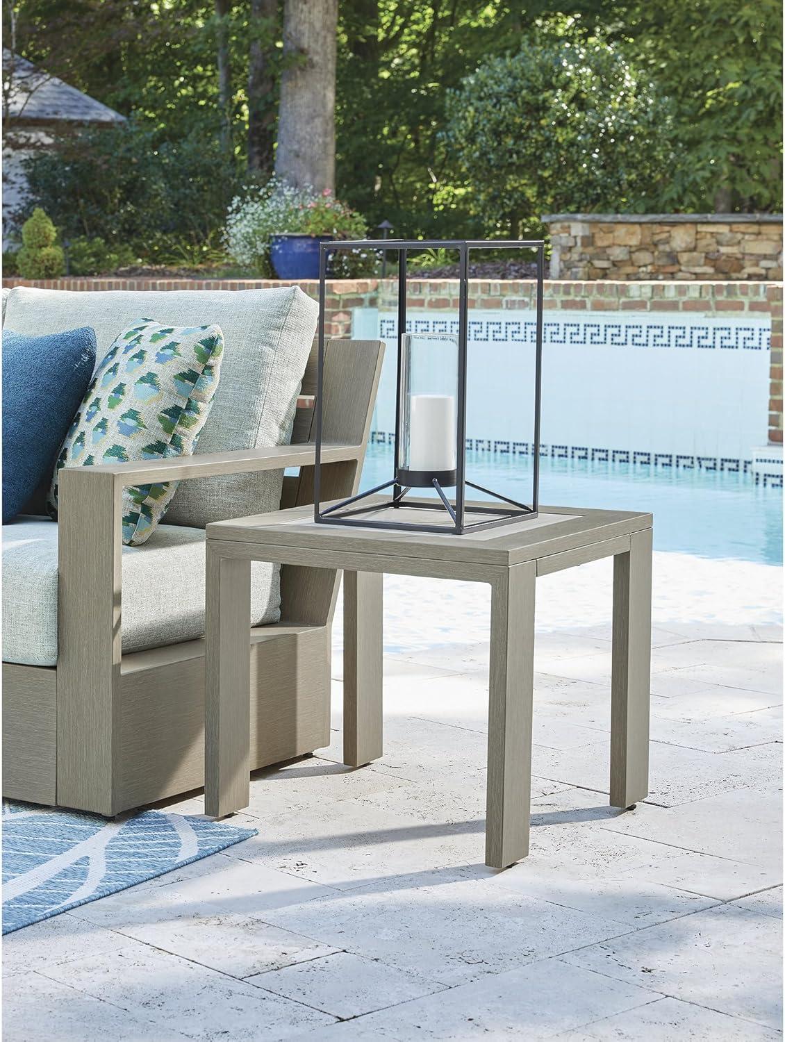 imageSignature Design by Ashley Kimpton Isle Contemporary Outdoor Fade and Rust Resistant Coffee Table with Stone Tabletop Light BrownKimpton Isle Square End Table