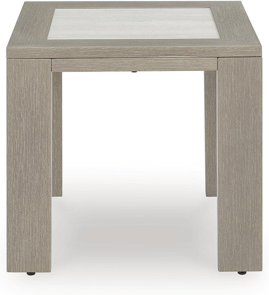 imageSignature Design by Ashley Kimpton Isle Contemporary Outdoor Fade and Rust Resistant Coffee Table with Stone Tabletop Light BrownKimpton Isle Square End Table