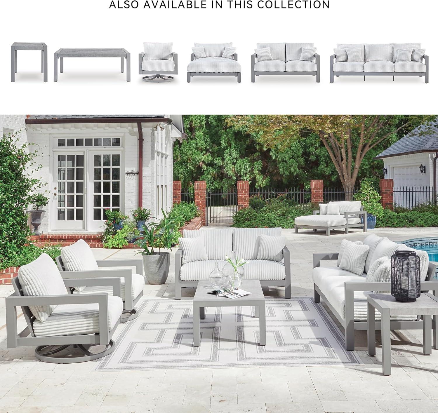 imageSignature Design by Ashley Moonlight View Contemporary Outdoor Fade and Rust Resistant Coffee Table with Stone Tabletop Light GrayOutdoor Coffee Table