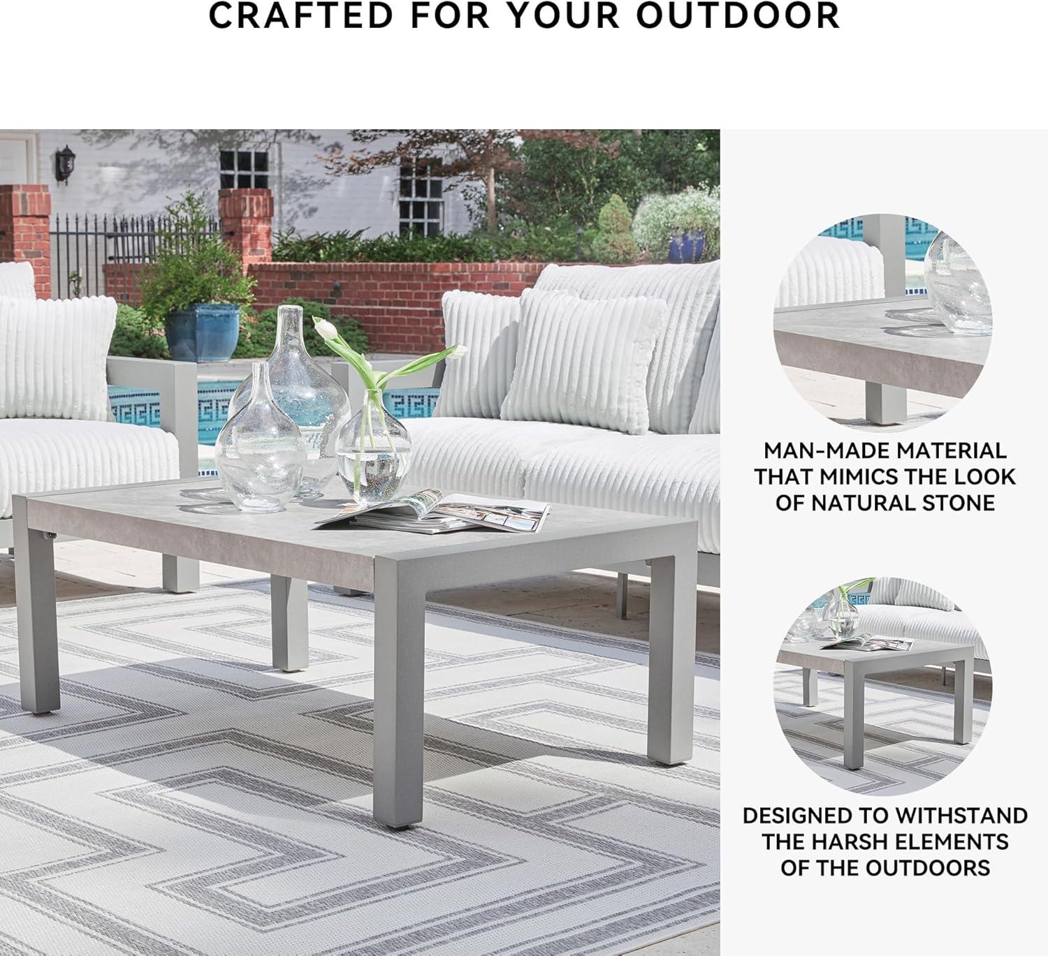 imageSignature Design by Ashley Moonlight View Contemporary Outdoor Fade and Rust Resistant Coffee Table with Stone Tabletop Light GrayOutdoor Coffee Table