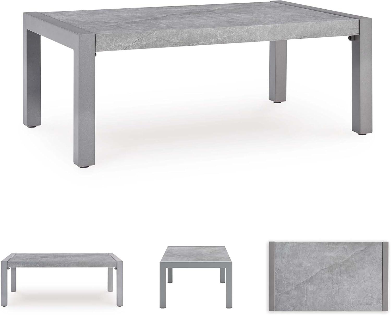 imageSignature Design by Ashley Moonlight View Contemporary Outdoor Fade and Rust Resistant Coffee Table with Stone Tabletop Light GrayOutdoor Coffee Table