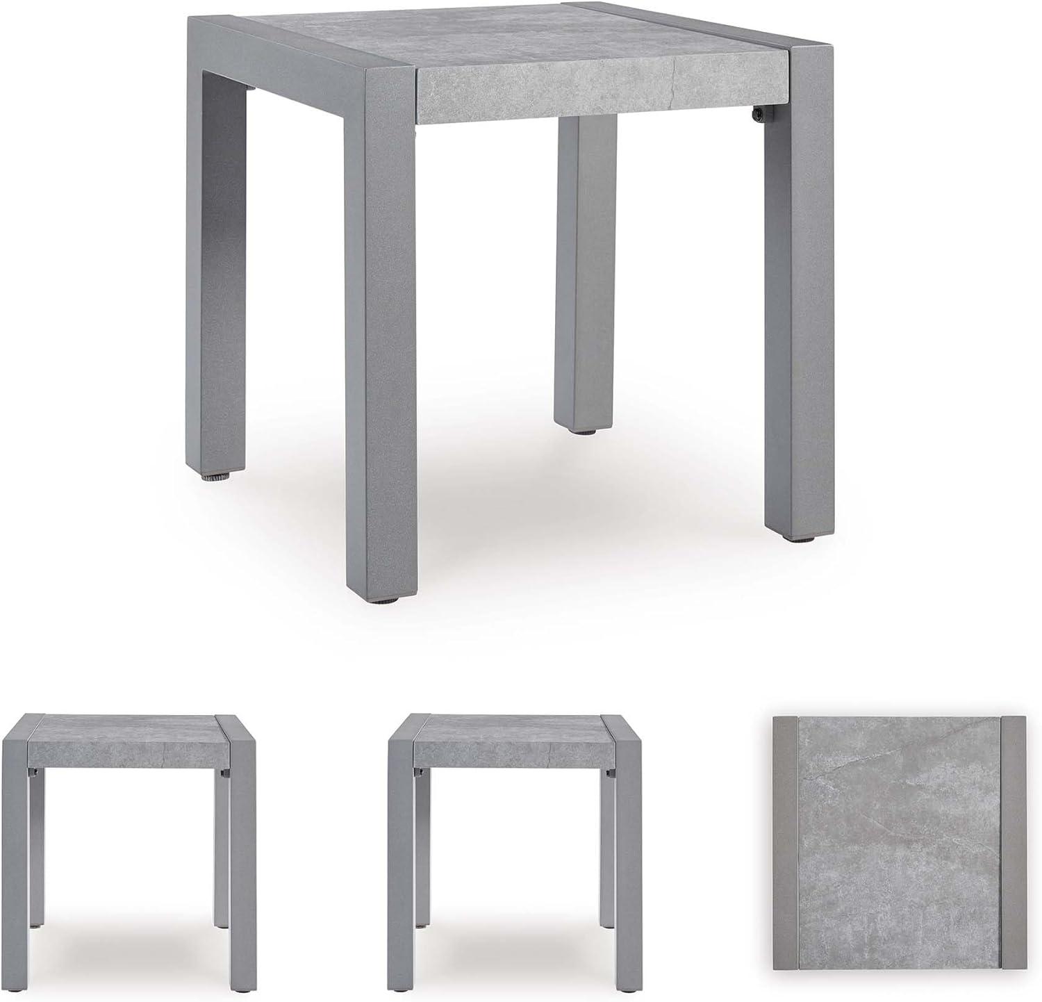imageSignature Design by Ashley Moonlight View Contemporary Outdoor Fade and Rust Resistant Coffee Table with Stone Tabletop Light GrayOutdoor End Table