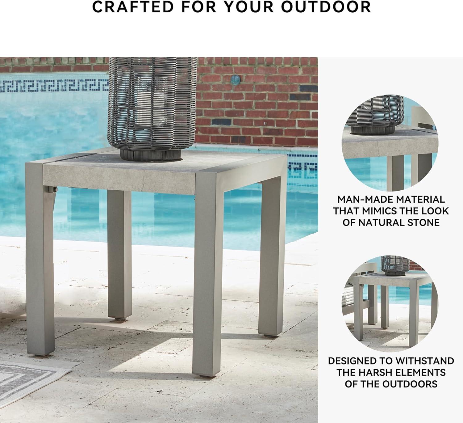 imageSignature Design by Ashley Moonlight View Contemporary Outdoor Fade and Rust Resistant Coffee Table with Stone Tabletop Light GrayOutdoor End Table