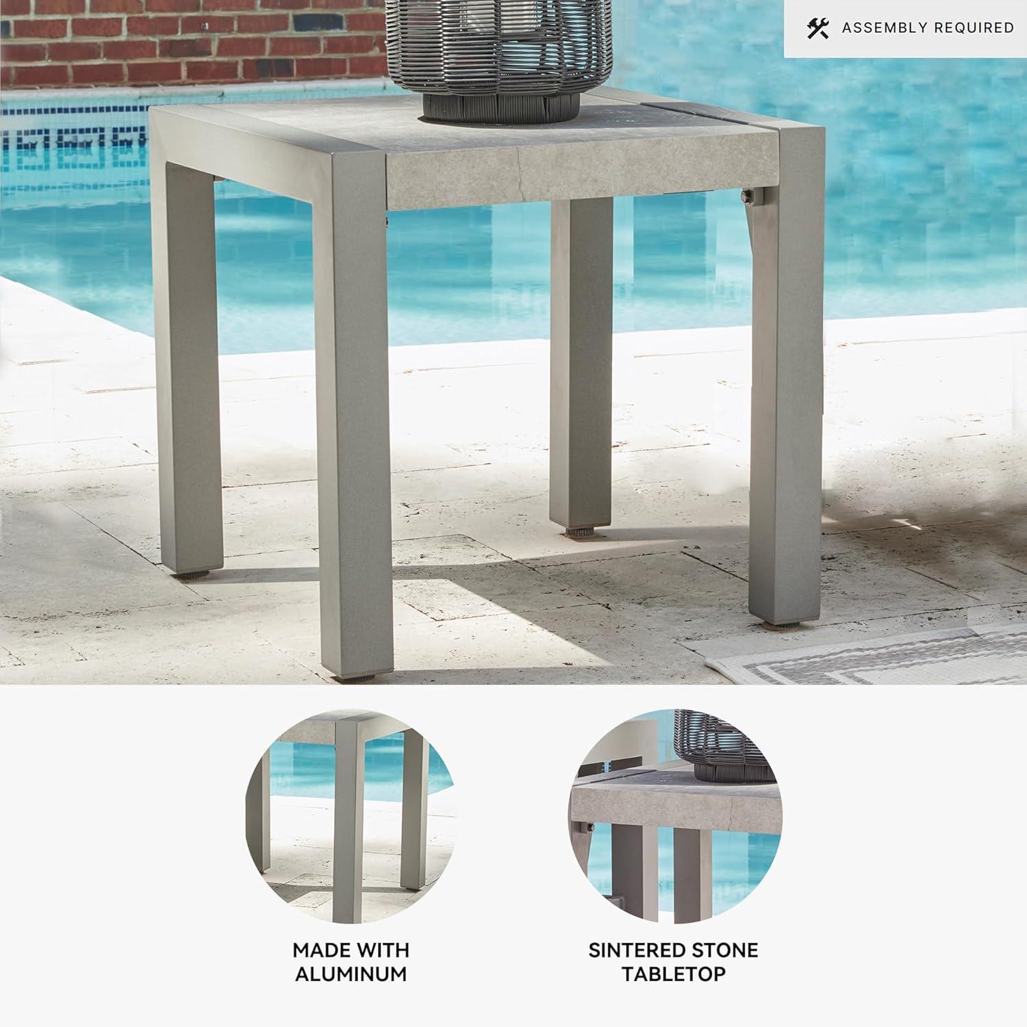 imageSignature Design by Ashley Moonlight View Contemporary Outdoor Fade and Rust Resistant Coffee Table with Stone Tabletop Light GrayOutdoor End Table