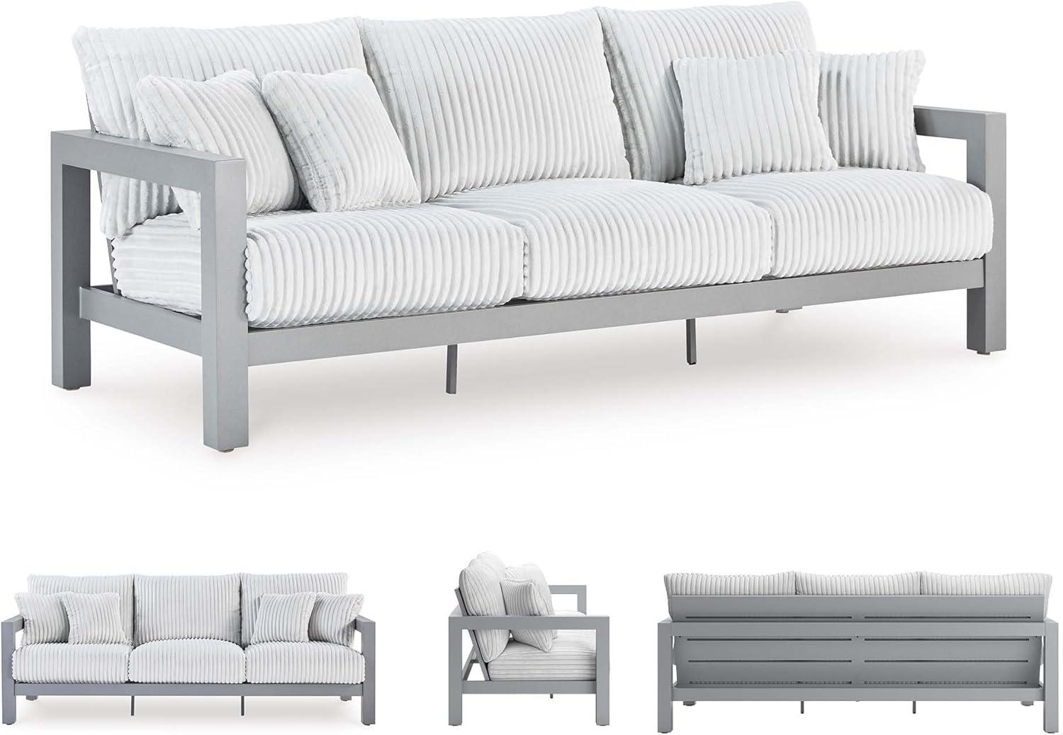 imageSignature Design by Ashley Moonlight View Contemporary Outdoor Fade and Rust Resistant Coffee Table with Stone Tabletop Light GrayOutdoor Sofa with Cushion