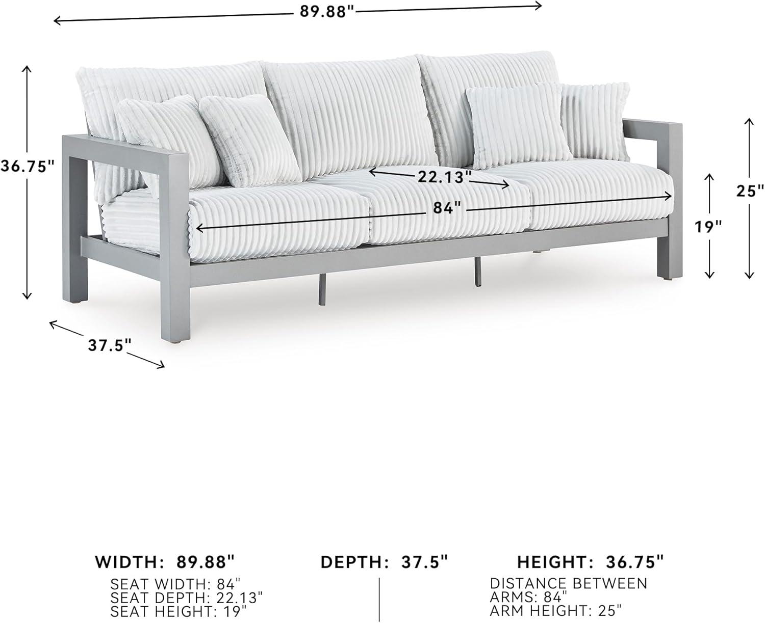 imageSignature Design by Ashley Moonlight View Contemporary Outdoor Fade and Rust Resistant Coffee Table with Stone Tabletop Light GrayOutdoor Sofa with Cushion